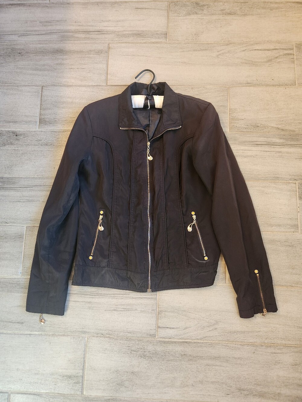 Vintage Y2K Jacket Women's XL Black Nylon Short Fitted Windbreaker Travel Summer